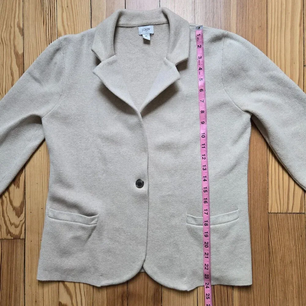 J.Crew School Boy Cotton Knit Blazer M Beige Academia Preppy Coastal Business - Picture 5 of 9